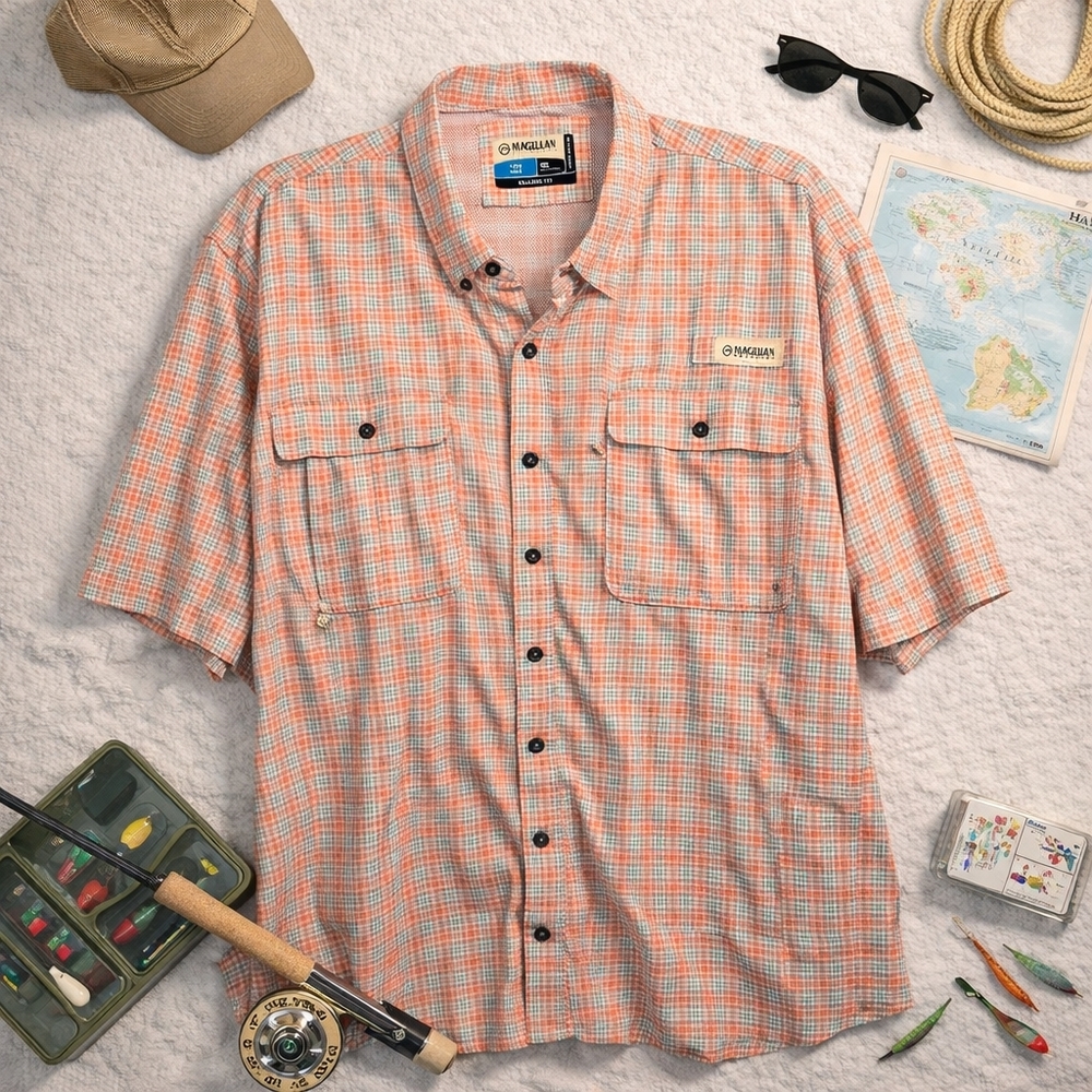Magellan FISHGEAR NWOT LOT OF 2 S-Sleeve Plaid and Solid Peach Shirts. MENS 3XL - Picture 3 of 16